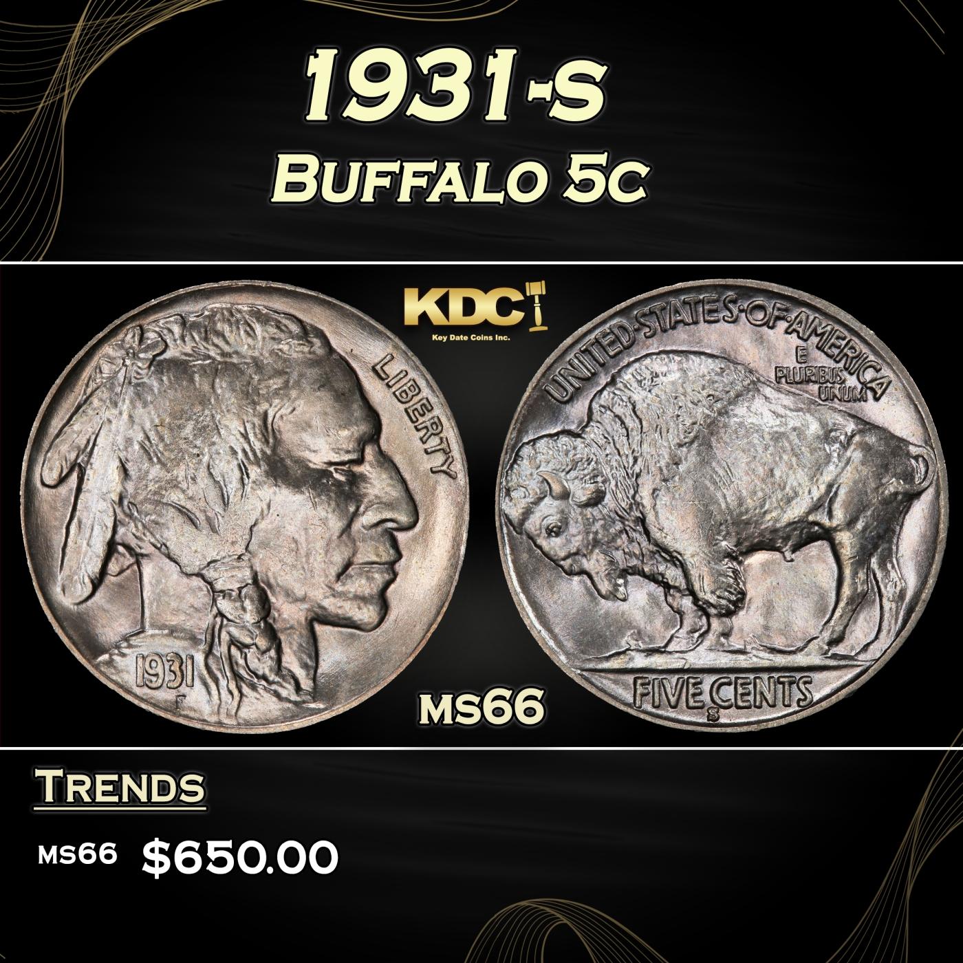 1931-s Buffalo Nickel 5c Grades ms66