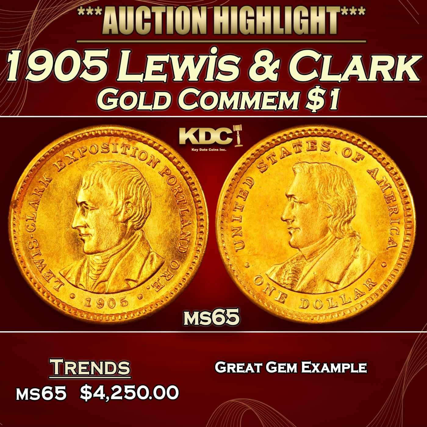 1905 Lewis & Clark Gold Commem Dollar 1 ms65 SEGS