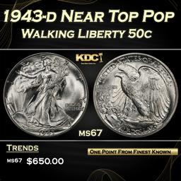 1943-d Walking Liberty Half Dollar Near Top Pop 50c ms67 SEGS