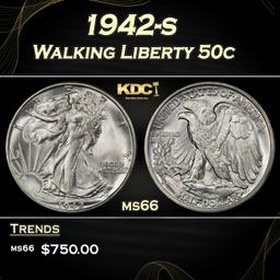 1942-s Walking Liberty Half Dollar 50c Grades GEM+ Unc