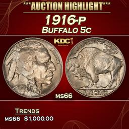 1916-p Buffalo Nickel 5c ms66 SEGS