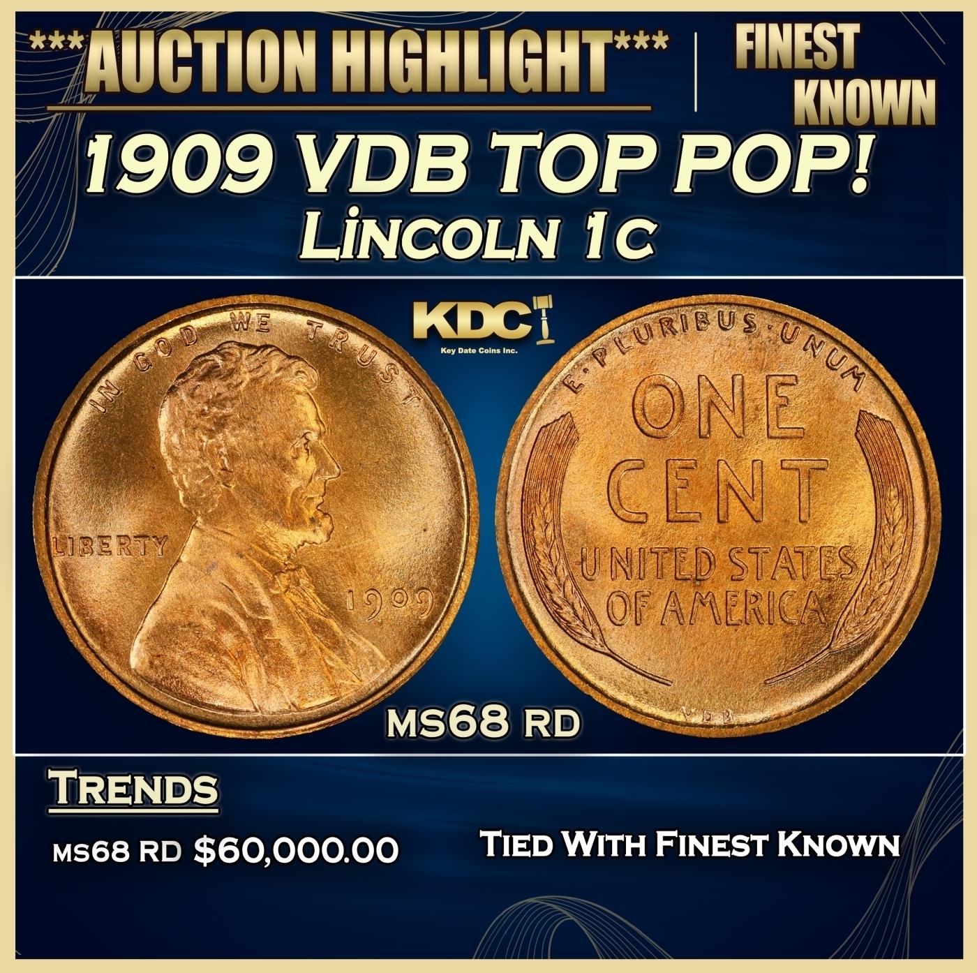1909 VDB Lincoln Cent TOP POP! 1c ms68 rd SEGS