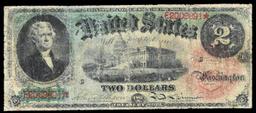 1869 $2 Large Size Legal Tender Note "Rainbow Note" Grades vf, very fine Signatures Alison/Spinner