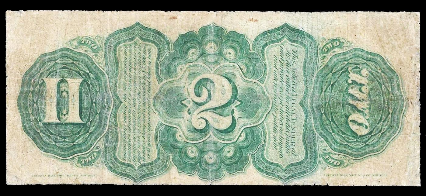 1869 $2 Large Size Legal Tender Note "Rainbow Note" Grades vf, very fine Signatures Alison/Spinner