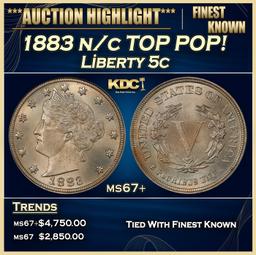1883 n/c Liberty Nickel TOP POP! 5c ms67+ SEGS