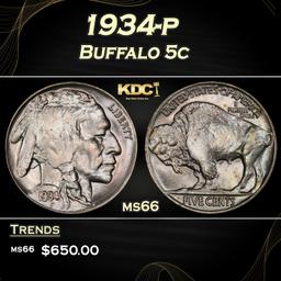 1934-p Buffalo Nickel 5c Grades ms66