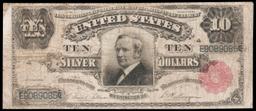 1891 $10 Red Seal Silver Certificate "Tombstone" Grades vf+ Signatures Tillman/Morgan