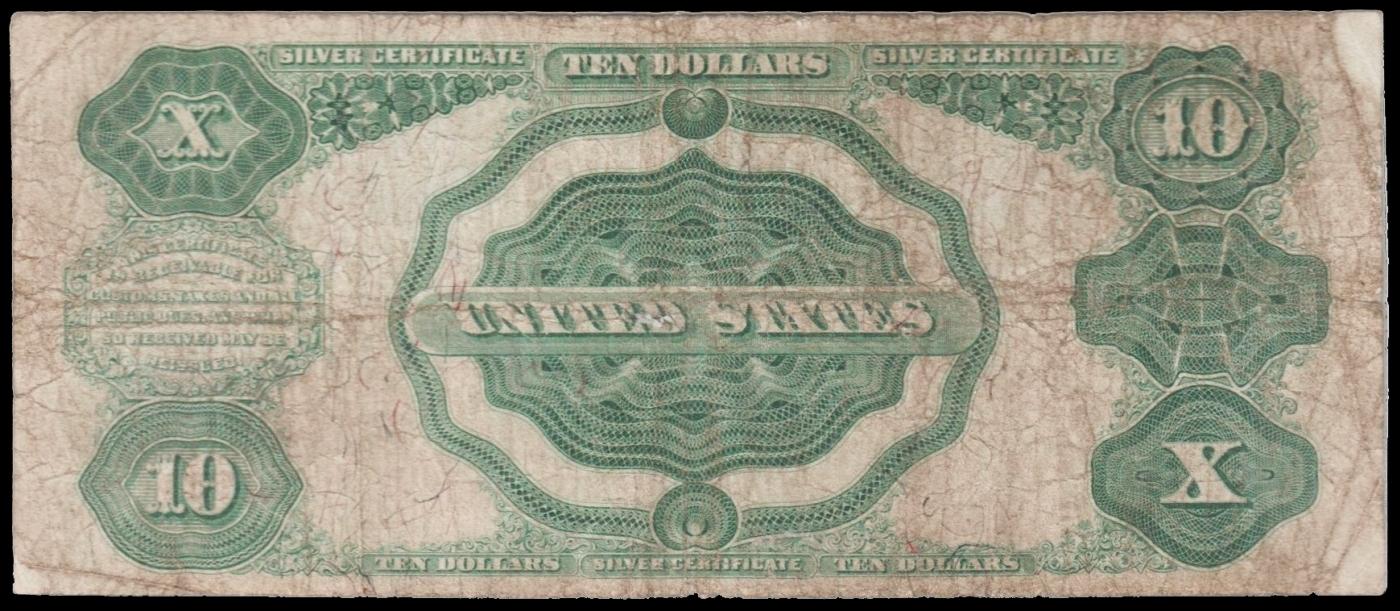 1891 $10 Red Seal Silver Certificate "Tombstone" Grades vf+ Signatures Tillman/Morgan