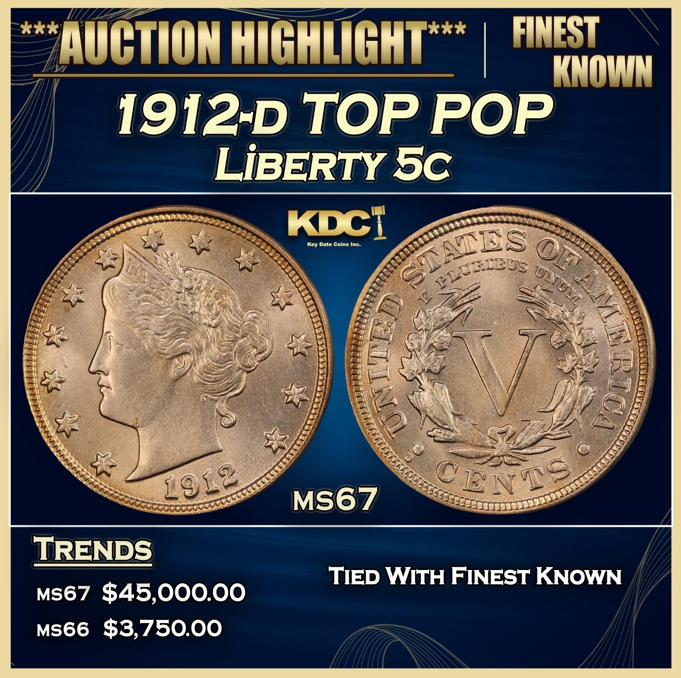 1912-d Liberty Nickel TOP POP 5c ms67 SEGS