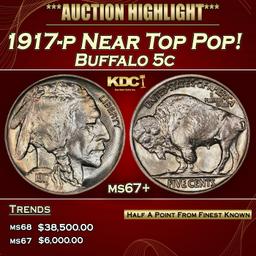 1917-p Buffalo Nickel Near Top Pop! 5c ms67+ SEGS
