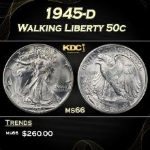 1945-d Walking Liberty Half Dollar 50c Grades GEM+ Unc