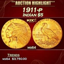 1911-p Gold Indian Half Eagle $5 ms64 USCG