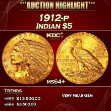 1912-p Gold Indian Half Eagle $5 ms64+ USCG