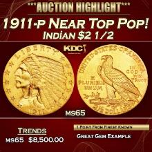 1911-p Gold Indian Quarter Eagle Near Top Pop! $2 1/2 ms65 SEGS