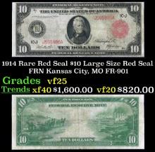 1914 $10 Large Size Red Seal FRN Rare Red Seal Kansas City, MO Grades vf+ FR-901