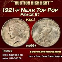 1921-p Peace Dollar Near Top Pop $1 ms66+ SEGS