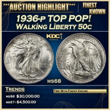 1936-p Walking Liberty Half Dollar TOP POP! 50c ms68 SEGS