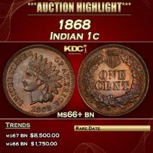 1868 Indian Cent 1c Grades ms66+ bn