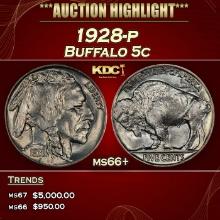 1928-p Buffalo Nickel 5c ms66+ SEGS