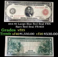 1914 $5 Large Size Red Seal FRN Rare Red Seal Grades vf+ FR-833