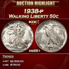 1938-p Walking Liberty Half Dollar 50c ms66+ SEGS