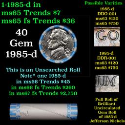 BU Shotgun Jefferson 5c roll, 1985-d 40 pcs Bank $2 Nickel Wrapper
