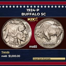 1924-p Buffalo Nickel 5c ms65 SEGS