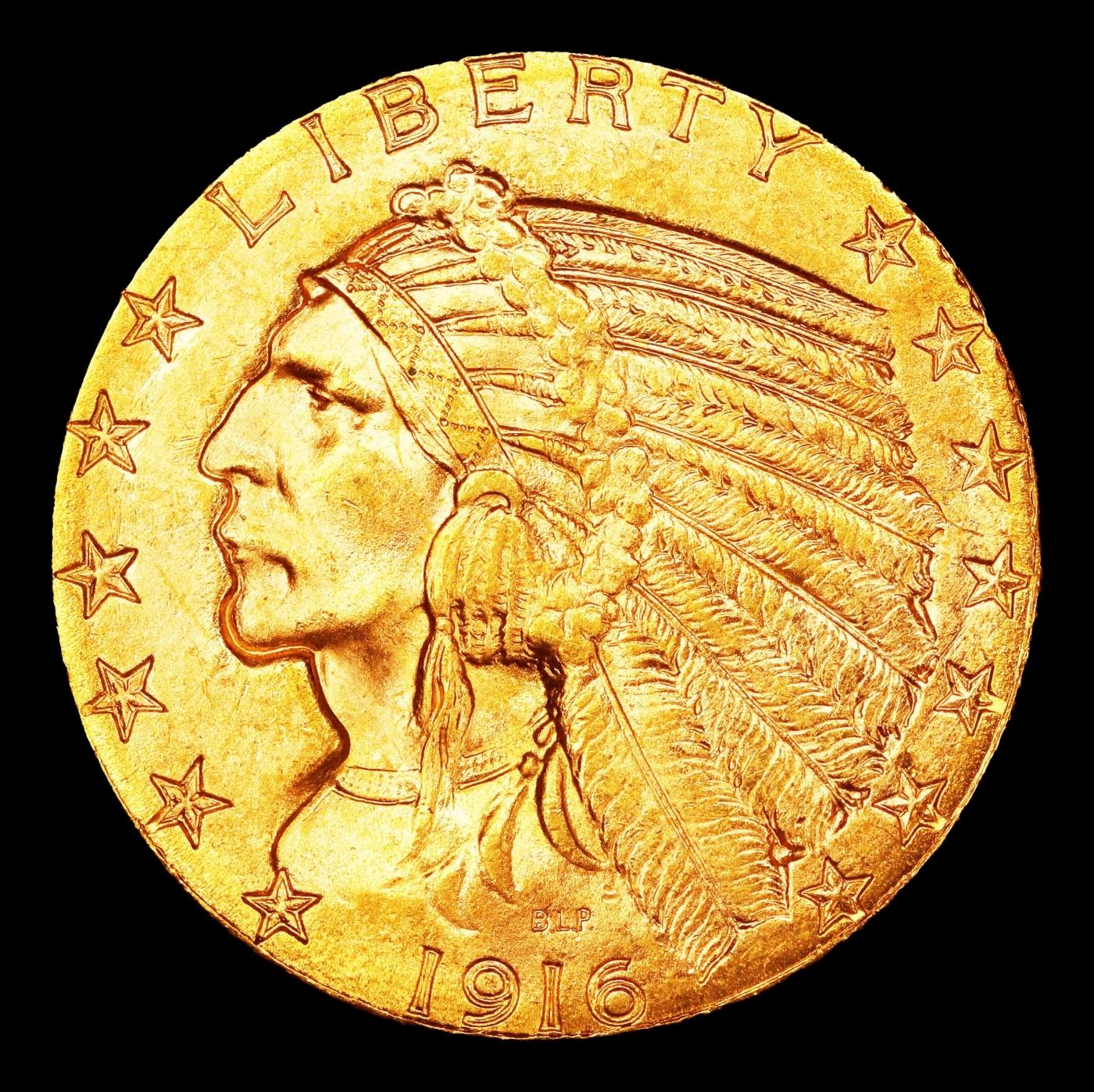 1916-s Gold Indian Half Eagle $5 ms64 USCG
