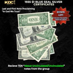 10x 1935 $1 Blue Seal Silver Certificates Grades AU/CU