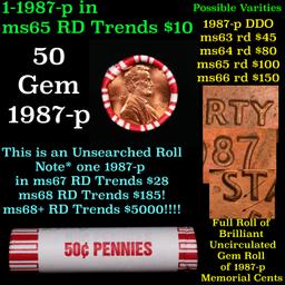 BU Shotgun Lincoln 1c roll, 1987-p 50 pcs Bank Wrapper 50c