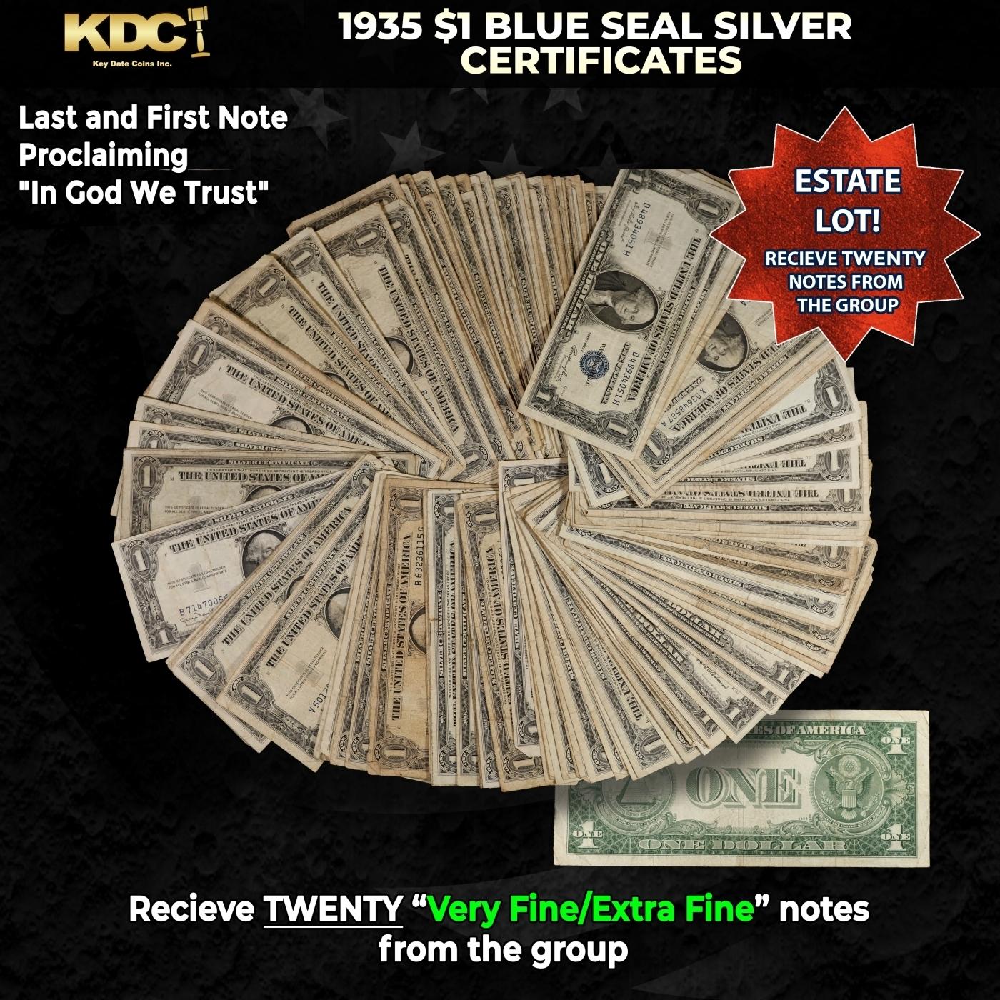20x 1935 $1 Blue Seal Silver Certificates Grades VF/XF