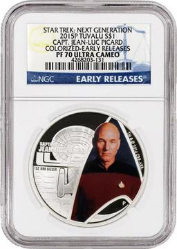 NGC NGC 2015-p Star Trek Captain Jean-Luc Picard 1 oz Silver $1 Australlian Tuvalu Proof pr70 dcam N