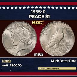 1935-p Peace Dollar $1 Grades ms65