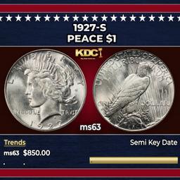 1927-s Peace Dollar $1 Grades ms63