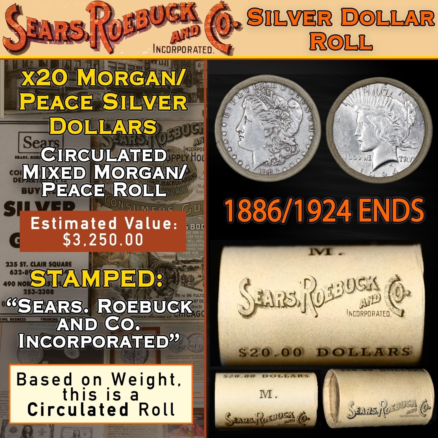 YN- 20 SEARS Morgan/Peace Circ Dollar $1 Roll 1886/1924 Ends