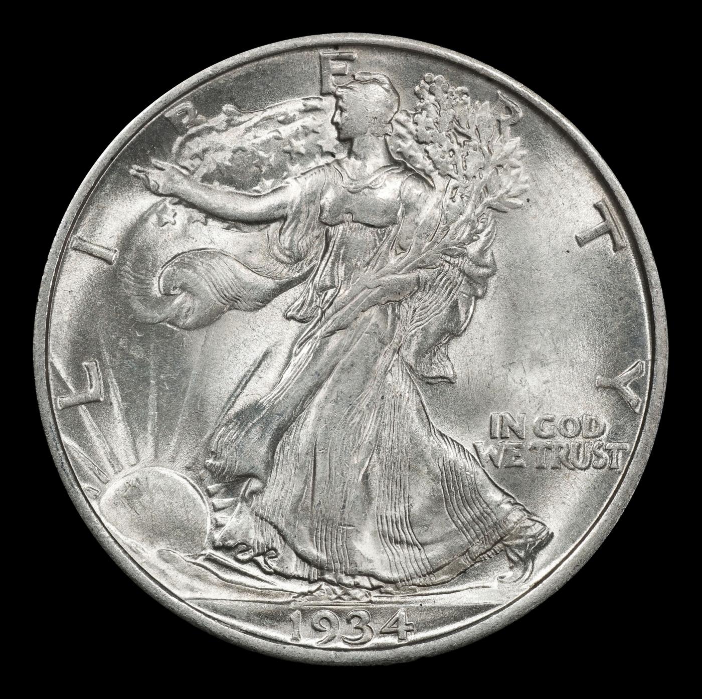 1934-d Walking Liberty Half Dollar 50c Grades ms63