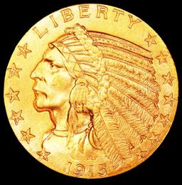 1915-p Gold Indian Half Eagle Near Top Pop! $5 ms65 USCG