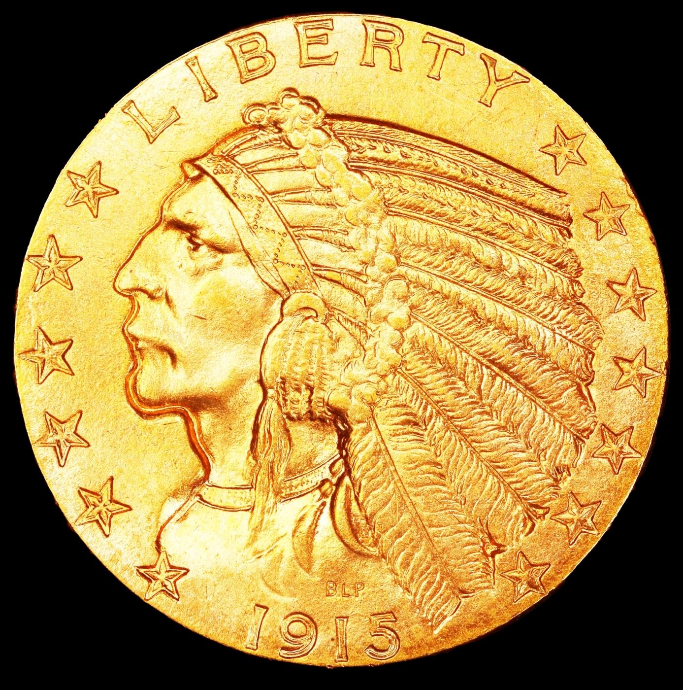 1915-p Gold Indian Half Eagle Near Top Pop! $5 ms65 USCG