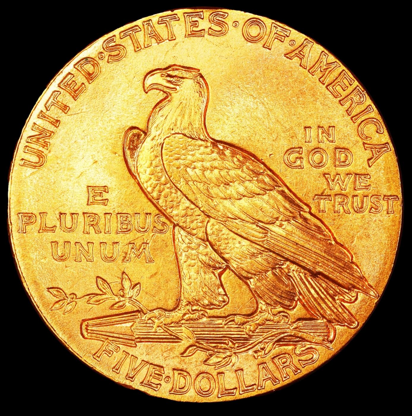 1915-p Gold Indian Half Eagle Near Top Pop! $5 ms65 USCG