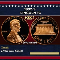 1992-s Proof Lincoln Cent 1c pr70 rd dcam SEGS