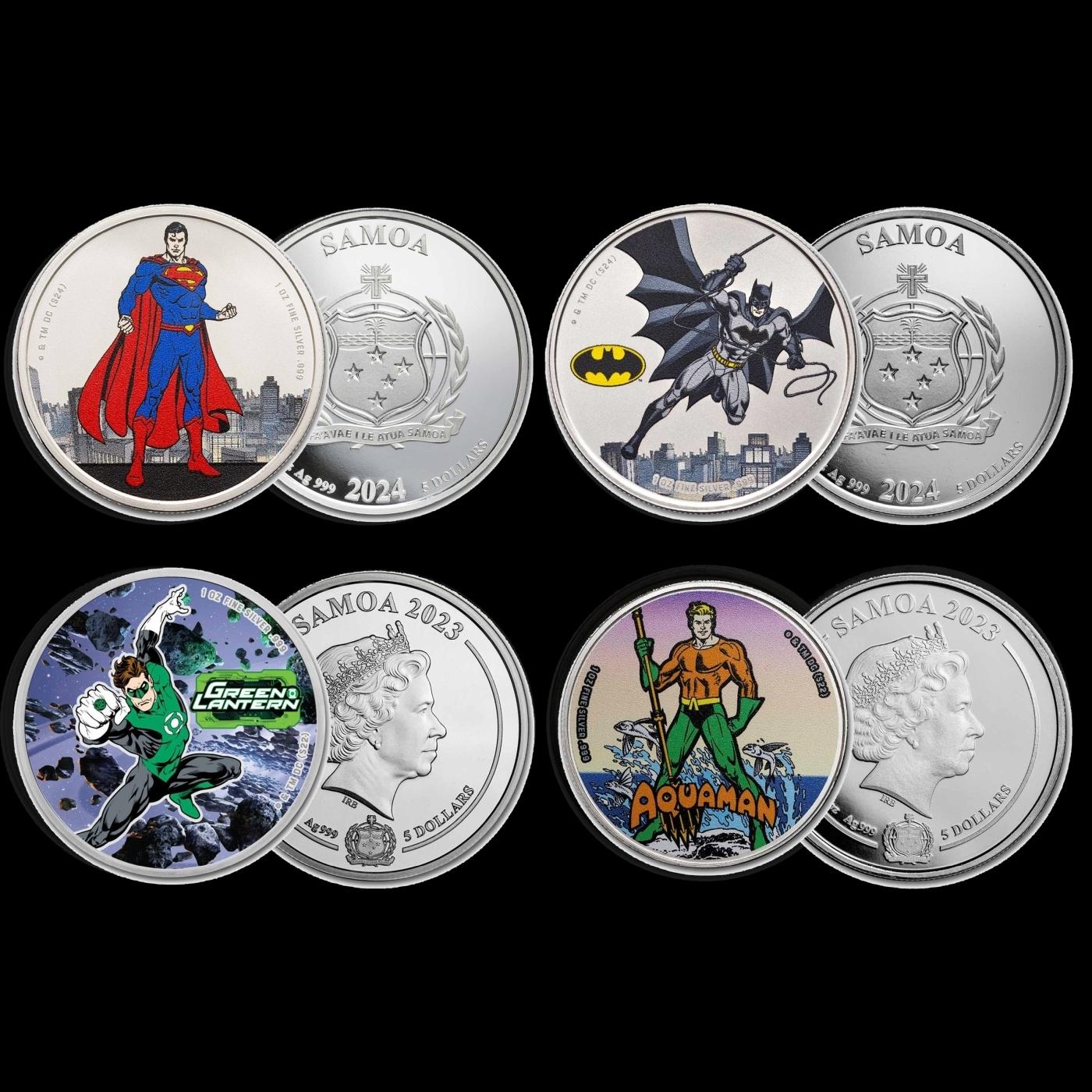4 OZ .999 Fine Silver Set DC Colorized Superhero's Collection