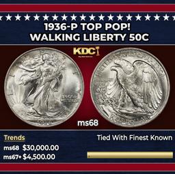 1936-p Walking Liberty Half Dollar TOP POP! 50c ms68 SEGS
