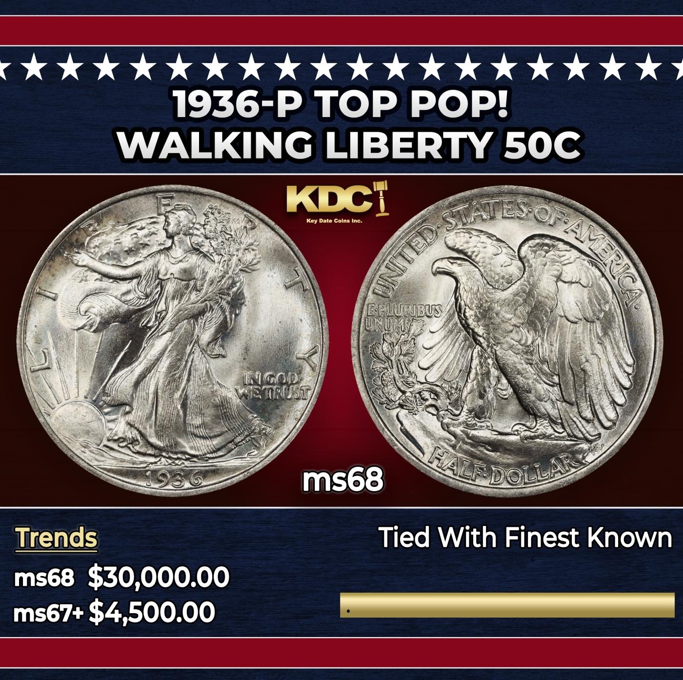 1936-p Walking Liberty Half Dollar TOP POP! 50c ms68 SEGS