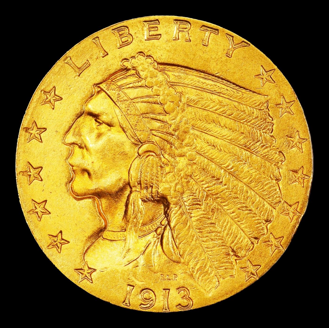 1913-p Gold Indian Quarter Eagle Near Top Pop! $2 1/2 ms66 USCG