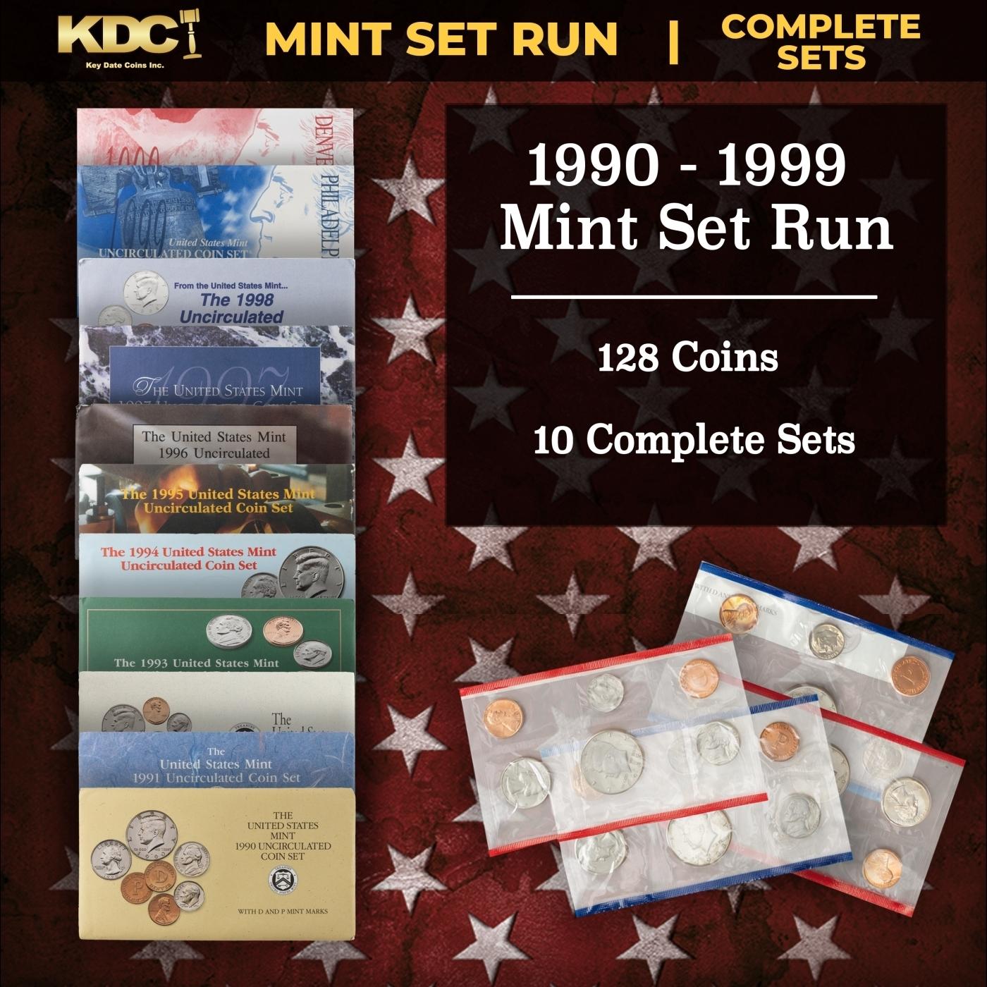1990-1999 Full Decade Mint Set Run - 128 Coins, 10 Complete Sets