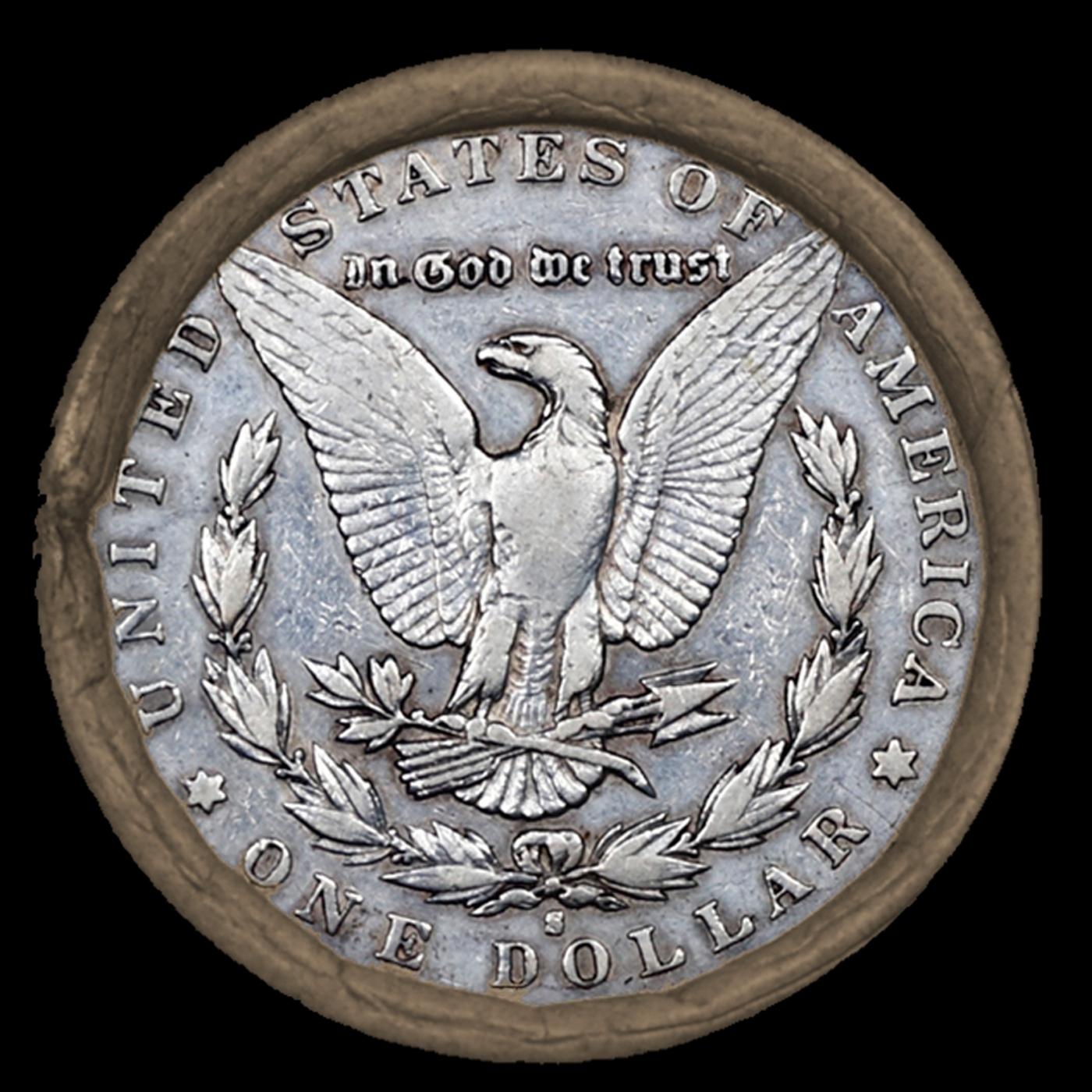 ON- 10 Coin Mixed Morgan/Peace SEARS Circ Dollar $1 Roll Morgan 'S' Rev/Peace 'P' Rev Ends