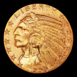 1909-d Gold Indian Half Eagle Near Top Pop! $5 ms65+ USCG