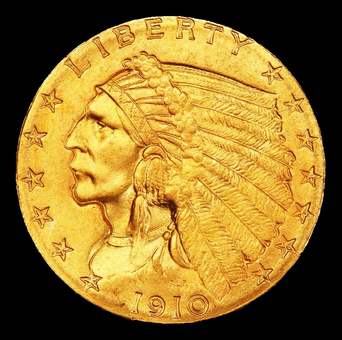1910-p Gold Indian Quarter Eagle Near Top Pop! $2 1/2 ms66 USCG