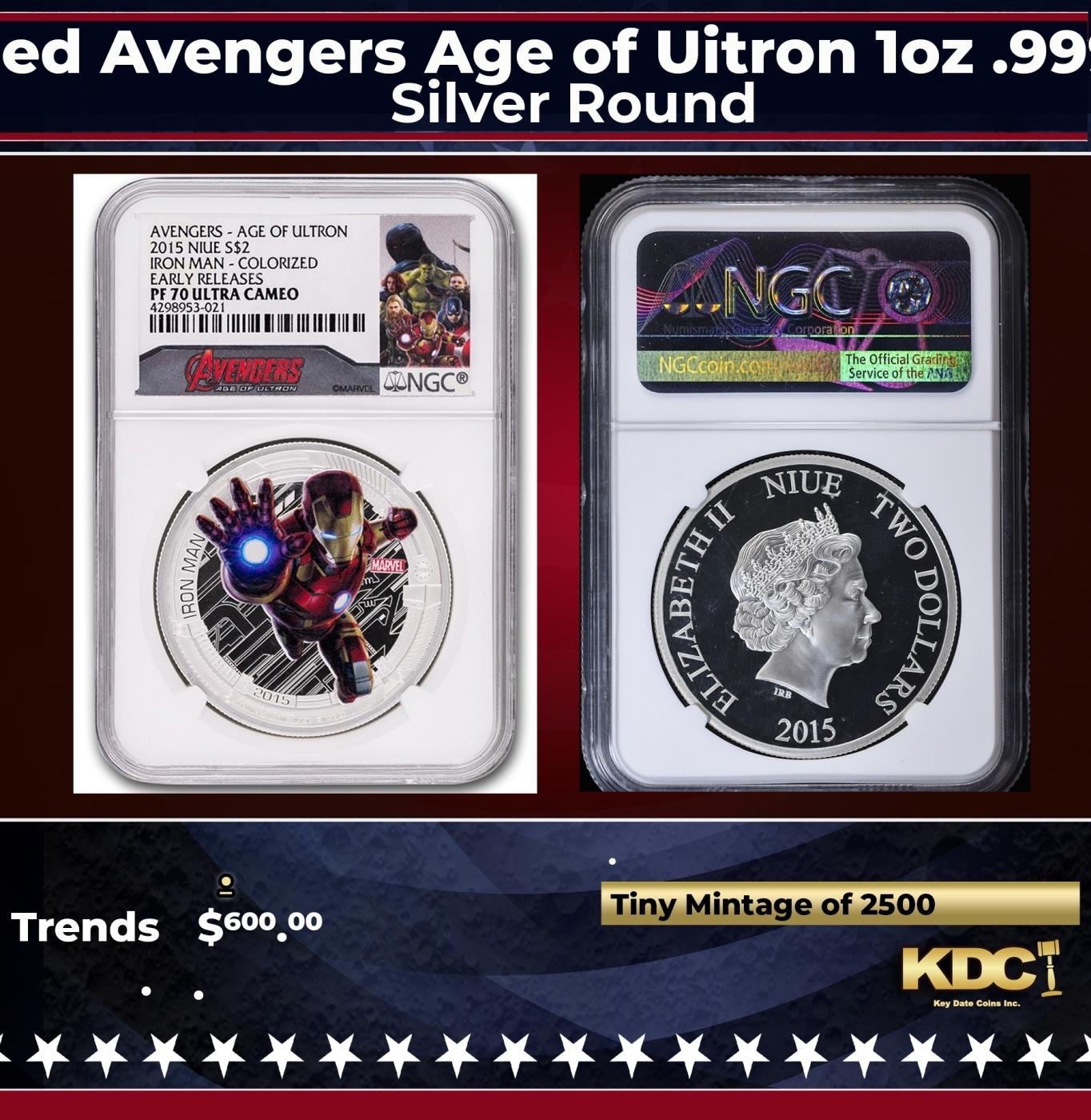 NGC NGC 2015 Marvel Iron Man Colorized Avengers Age of Uitron 1oz .999 Silver $2  Niue Commerative C