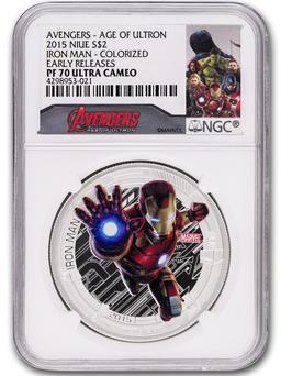 NGC NGC 2015 Marvel Iron Man Colorized Avengers Age of Uitron 1oz .999 Silver $2  Niue Commerative C